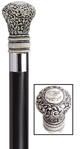 Regency 'Scrimshaw' Bulb Walking Stick, black 36" - Canes Galore