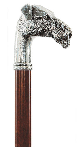 FOX TERRIER, silver plated handle, brown hardwood shaft 36