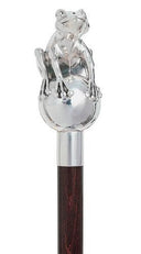 STERLING SILVER 925 FROG PRINCE WALKING CANE brown shaft 36