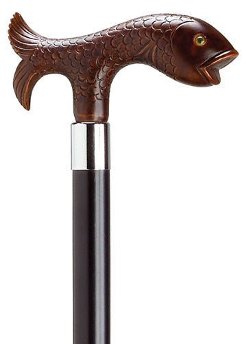 Fish Brown Wood-Tone Derby Walking Cane Stick 36