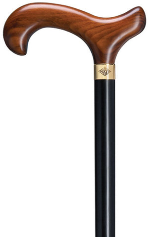 Cherry Men's Derby Walking Cane, Black shaft, with brass signature ring 36