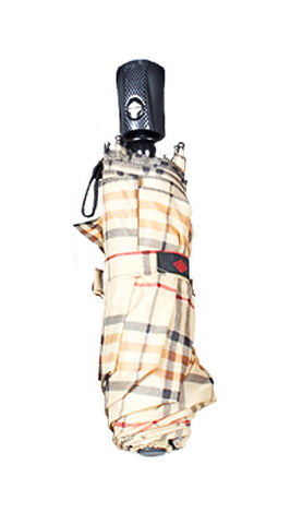 Mini Folding Umbrella in Tan Tartan | Compact & Stylish - Canes Galore