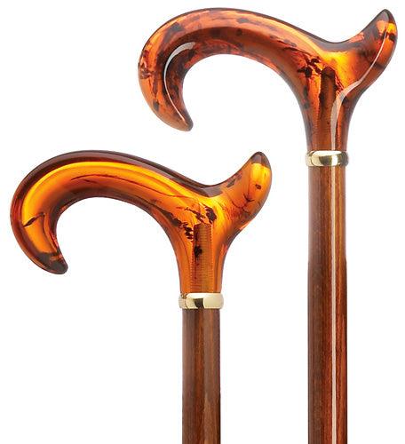 Amber Cherry-stain wood shaft walking cane 36" Right - Canes Galore