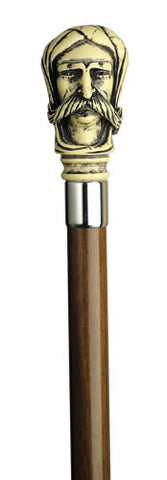 A One-of-a-Kind Piece of Art: The Antique Afghan Man's Head Scrimshaw Handle on Walnut Wood Shaft