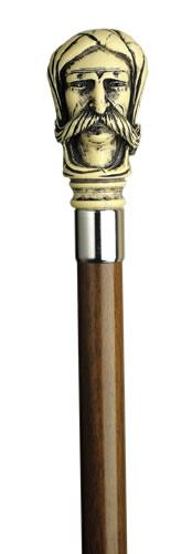 Afghan Man's Head Scrimshaw on Walnut Wood Shaft 36