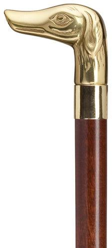 Brass Dog Head handle Walking Cane on Walnut Brown wood shaft 36" - Canes Galore