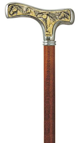 MUSTANGS wild west, silver plate Walking Cane faux ivory Fritz - Canes Galore