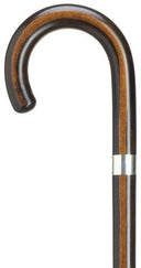 Stylish French Ebony-finish Maple Wood Tourist Crook Walking Cane with SILVER BAND 36