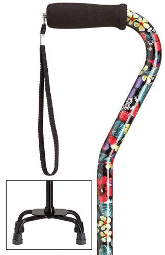 Night Flowers Quad Walking Cane, small base, 30-39" - Canes Galore