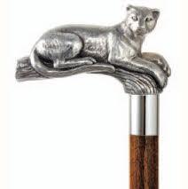 Puma Cougar Cat Silver Plate Handle Walking Stick brown shaft 36