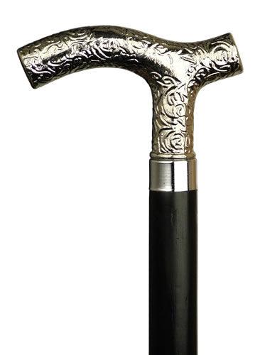 Ladies Embossed Silver Nylon Derby Walking Stick - Canes Galore