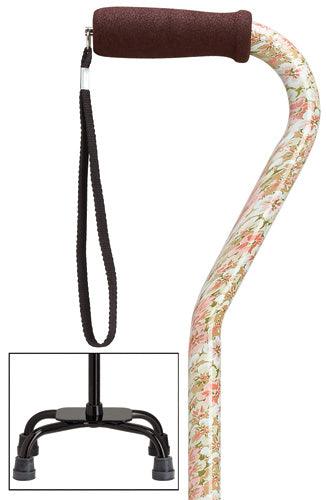 Pink Floral Quad Cane, large base, 30-39