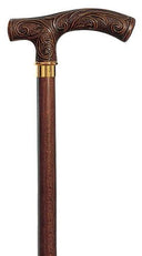 VICTORIAN patterned Fritz Walking Stick, Brown Hardwood Shaft 36