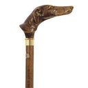 Greyhound Dog walking cane, molded handle, brown wood 36