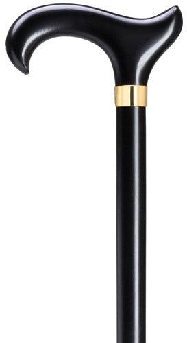 Derby Wood Walking Cane for Men - Extra Wide Ergonomic Handle, Black with brass band 42" - Canes Galore