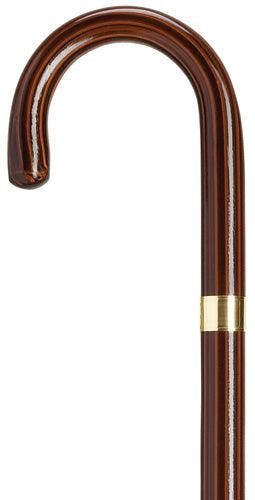 Round Nose Crook 1" Rosewood Walking Cane, 14 kt Gold Plated Accent Band 36" - Canes Galore