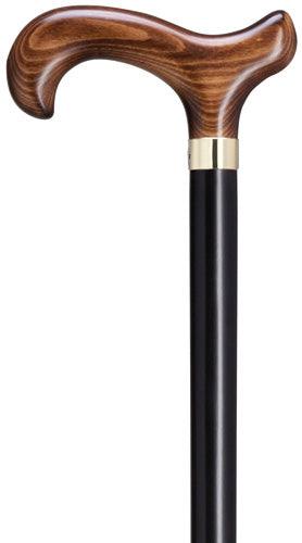 Dark Scorched Derby Wood Walking Cane, Black Shaft, Men's 36