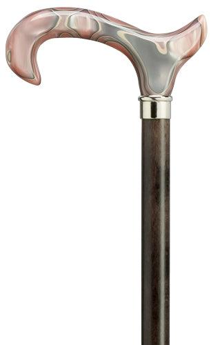 PINK acrylic derby handle, dark gray wood shaft 36