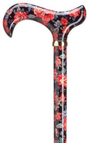 Bloom'n Red Primrose Hardwood Derby Ladies Walking Cane 36