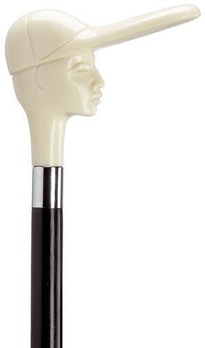 Horse Rider Jockey 'Red', simulated white ivory, black shaft 36
