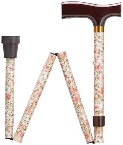 Pink Floral Travel Folding Adj Cane 33-37