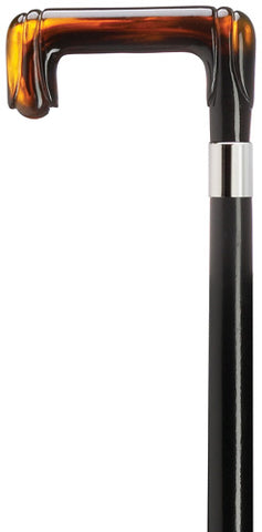 Square Shell Handle with Carving Walking Cane, black shaft, 36