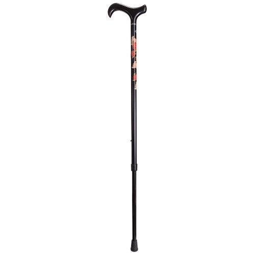 Carbon Fiber Walking Stick - Black with Red Rose Design - Canes Galore