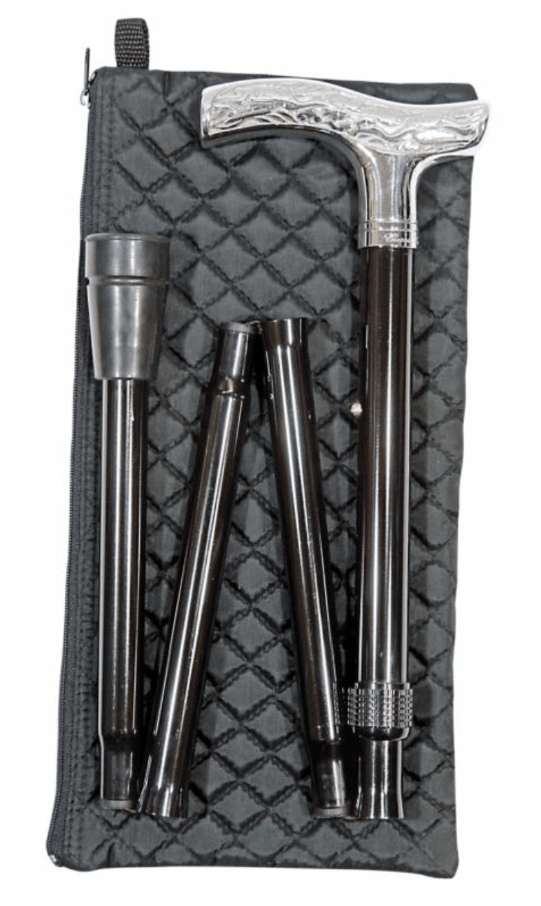 Adjustable Travel Walking Cane with Chrome Handle and Convenient Wallet Feature - Canes Galore