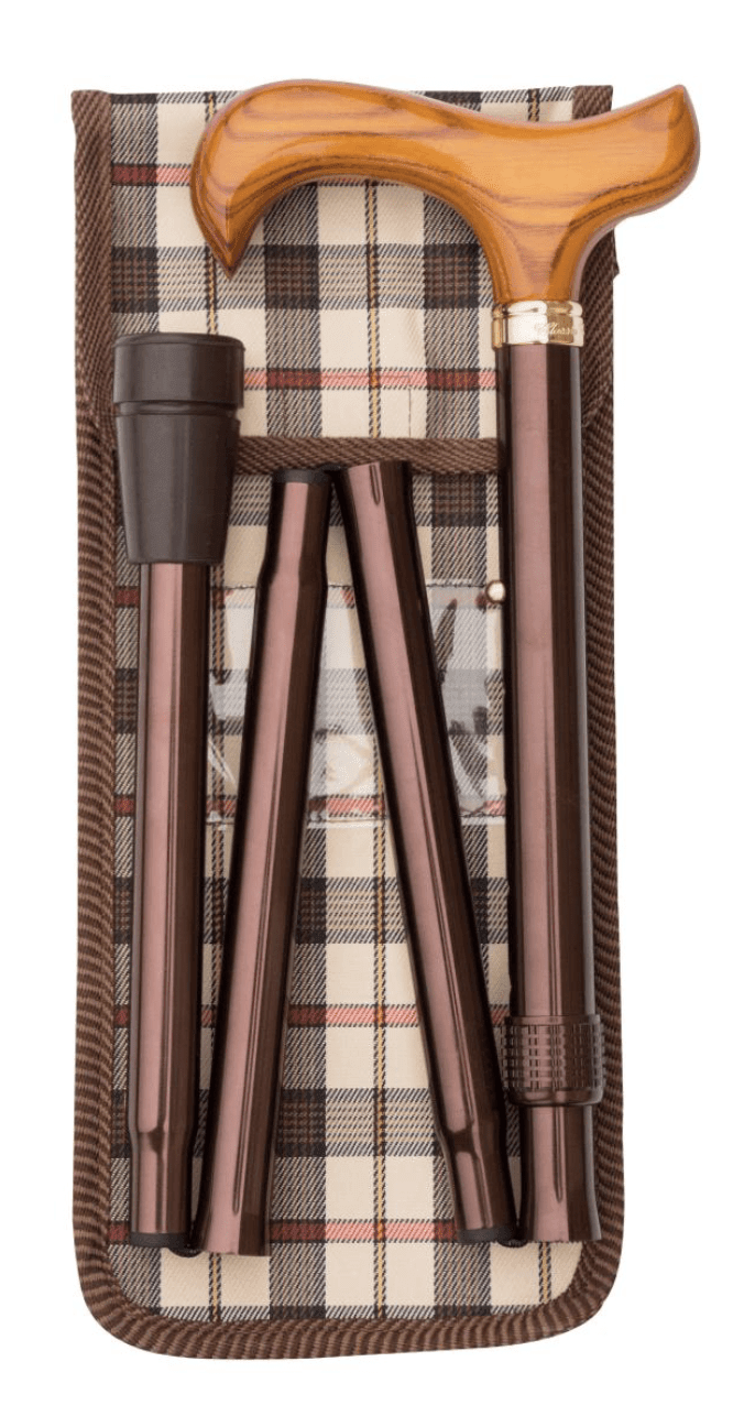 New! Brown Folding Adjustable Derby Walking Stick With Wallet - Canes Galore