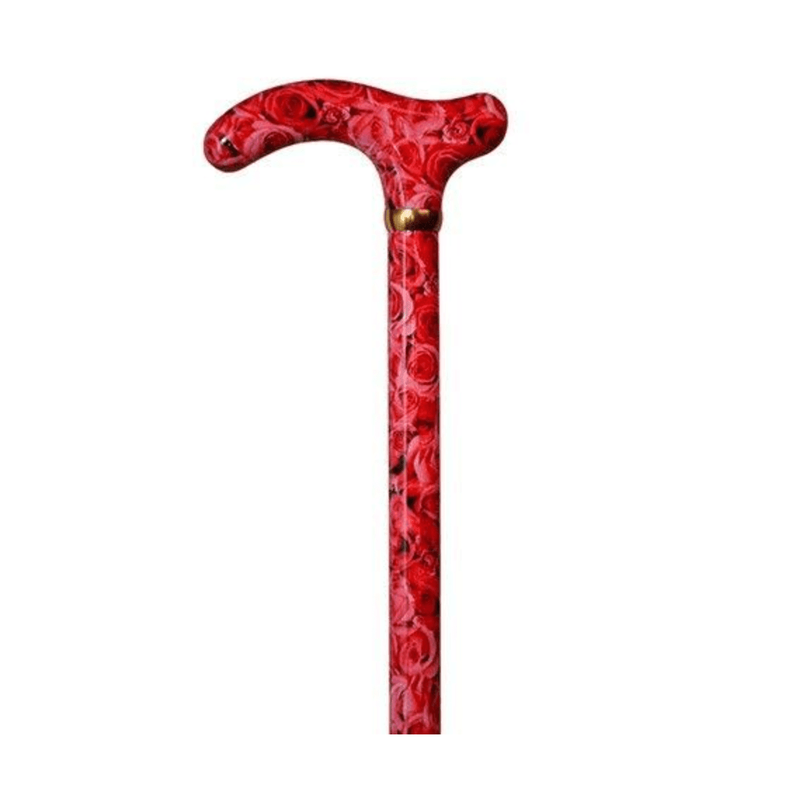 Ladies Fritz Handle Walking Cane, Rose In Bloom With Gold Ring