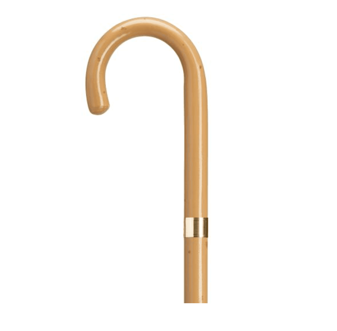 Gold Plated Band Crook Handle Walking Cane Malacca
