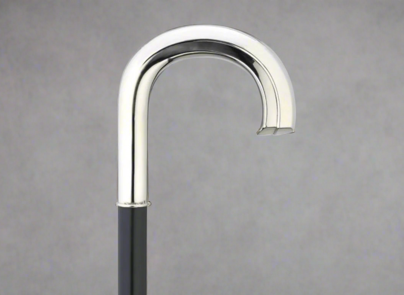 Alpacca square nose crook handle cane with 36" black maple shaft – premium walking accessory from Canes Galore.