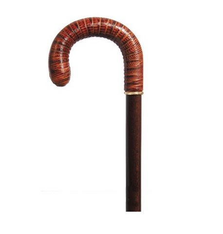 'SAVILLE ROW' Brown Leather Crocodile Stamped Leather Walking Cane