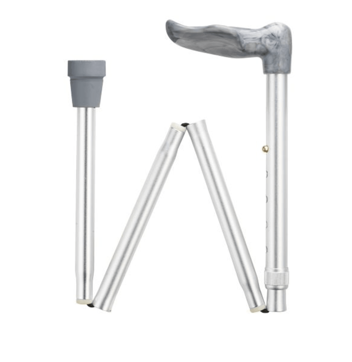 LEFT Adj MARBLIZED Walking Cane Palm Grip Folding Matte SILVER Shaft 33-37" - Canes Galore