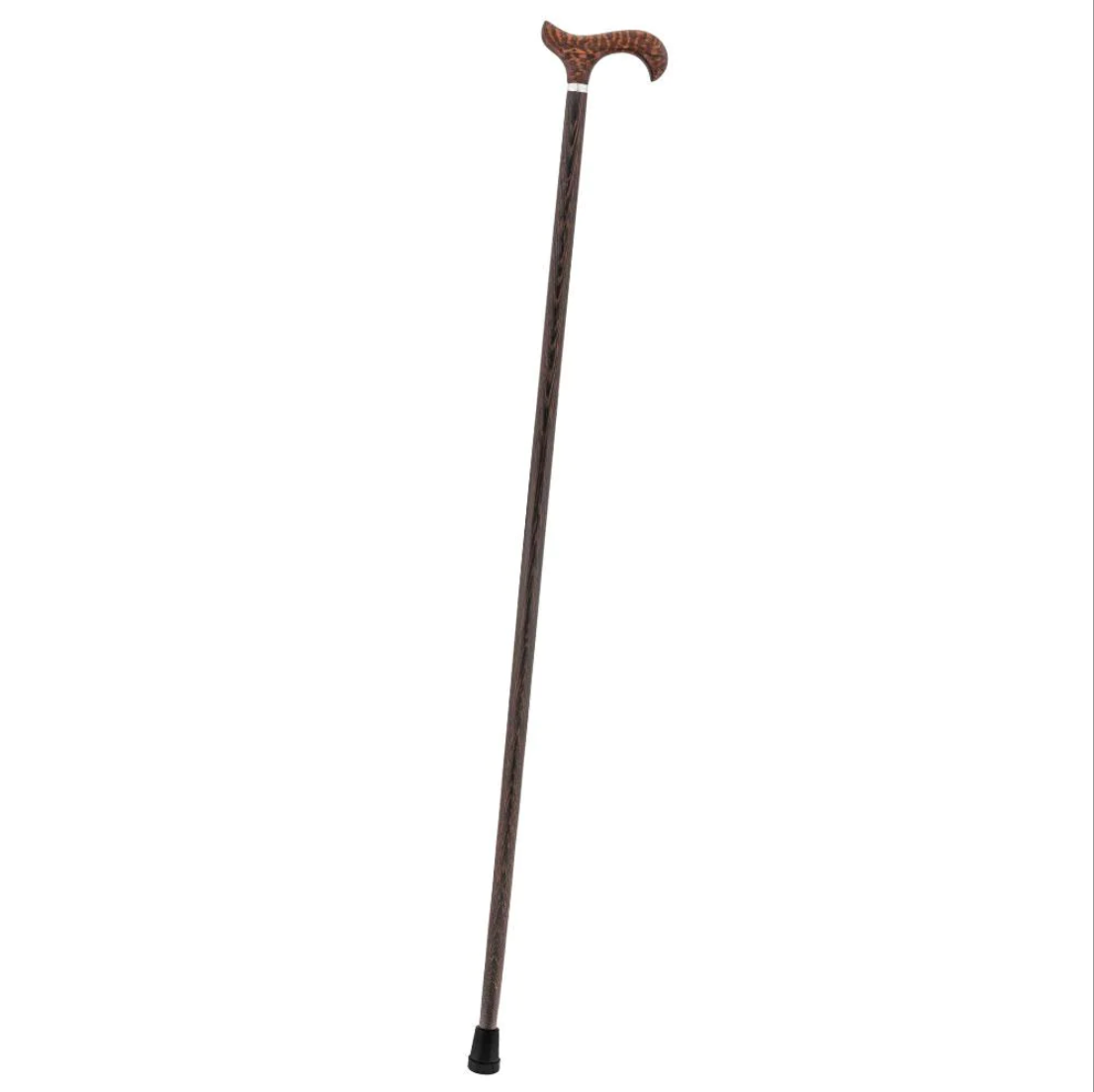 Derby Walking Cane W/ Genuine Snakewood Handle & Wenge Shaft W/ Silver Collar