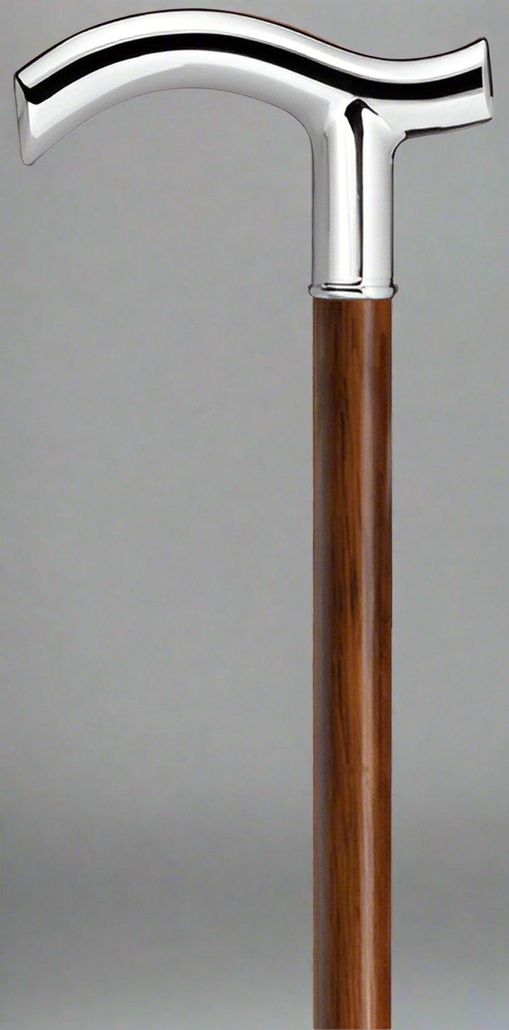 Shiny Chrome Fritz Walking Cane | Cherry Walnut Wood Shaft 36