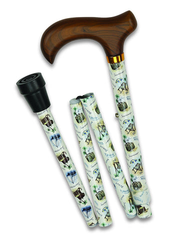 TIME TRAVELER fashion folding adjustable walking cane with WOOD handle 30.5-39.5