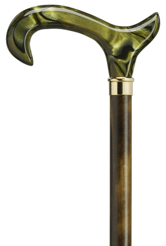 GREEN acrylic derby handle Walking Cane, dark stained wood shaft 36