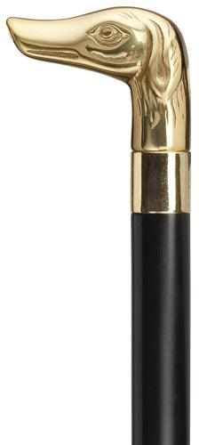 Brass Dog Head handle Walking Cane on Walnut Brown wood shaft 36