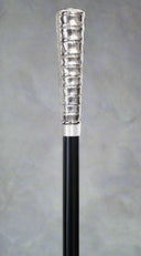 COMSTOCK TALL KNOB, silver plated handle, black wood shaft 36