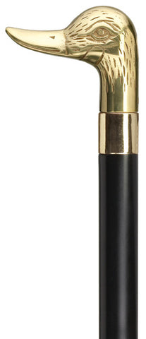 Duck Head Solid Brass Handled Walking Cane - Black Hardwood shaft 36