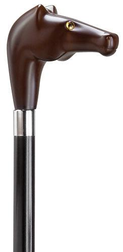 Horse Head with Glass Eye, Brown on Black wood shaft 36