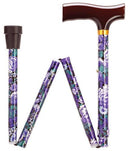 Purple Mauve Floral Travel Folding Adj Cane 33-37