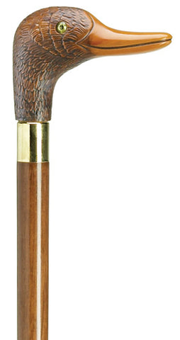 Translucent Duck Head Walking Cane, Brown on brown hardwood shaft 36