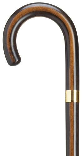 Ebony-finish Maple Wood Tourist Crook with 14 kt GOLD BAND 37" - Canes Galore