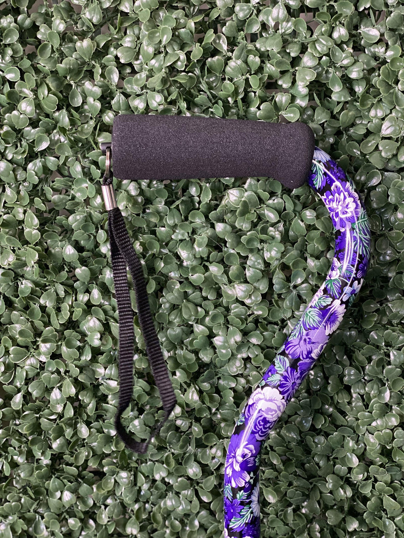 Mauve Purple Floral Offset Adjustable Walking Cane 30-39" - Canes Galore