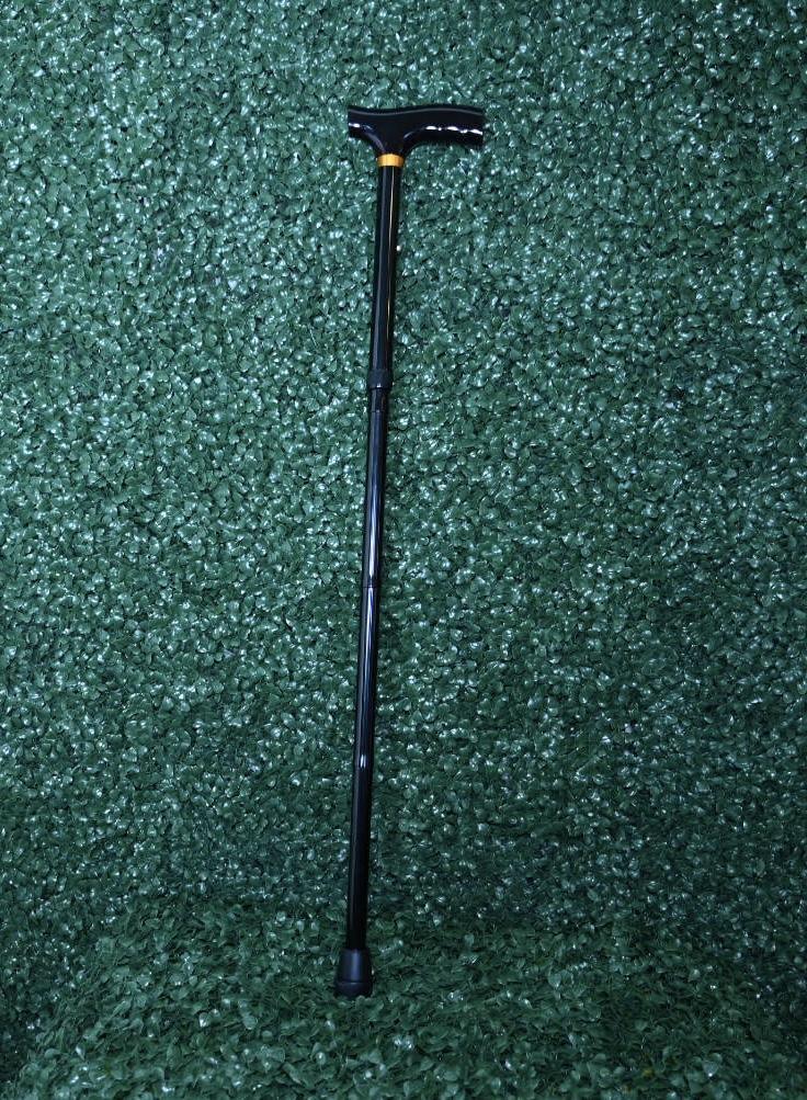 Black Travel Folding Cane with Wood Fritz Handle 33-37