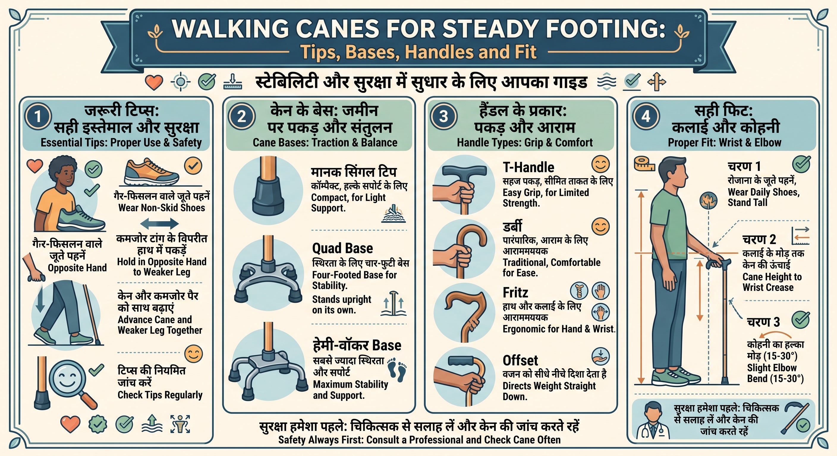 Walking Canes for Steady Footing: Tips, Bases, Handles and Fit