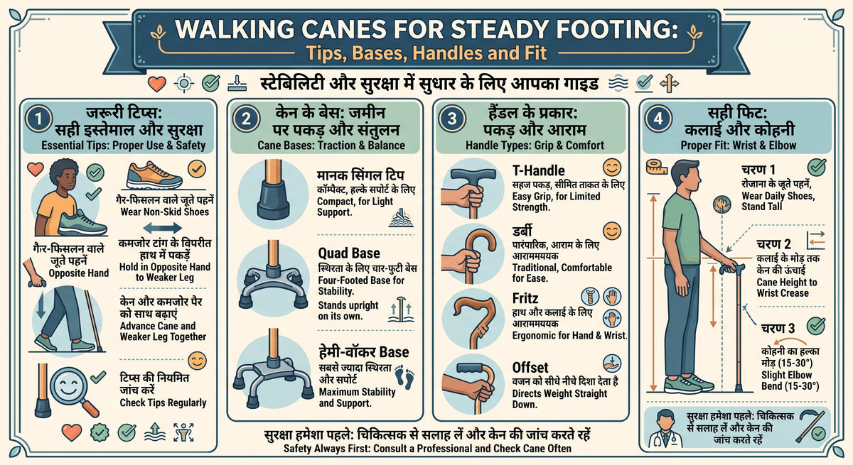 Walking Canes for Steady Footing: Tips, Bases, Handles and Fit