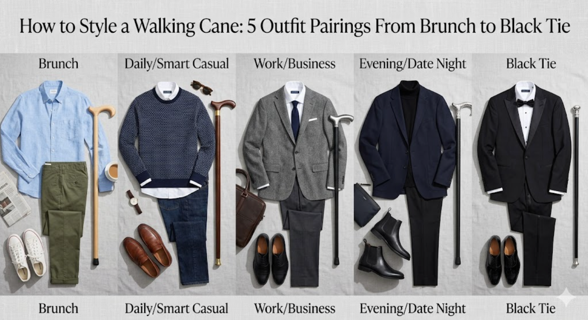 How to Style a Walking Cane: 5 Outfit Pairings From Brunch to Black Tie
